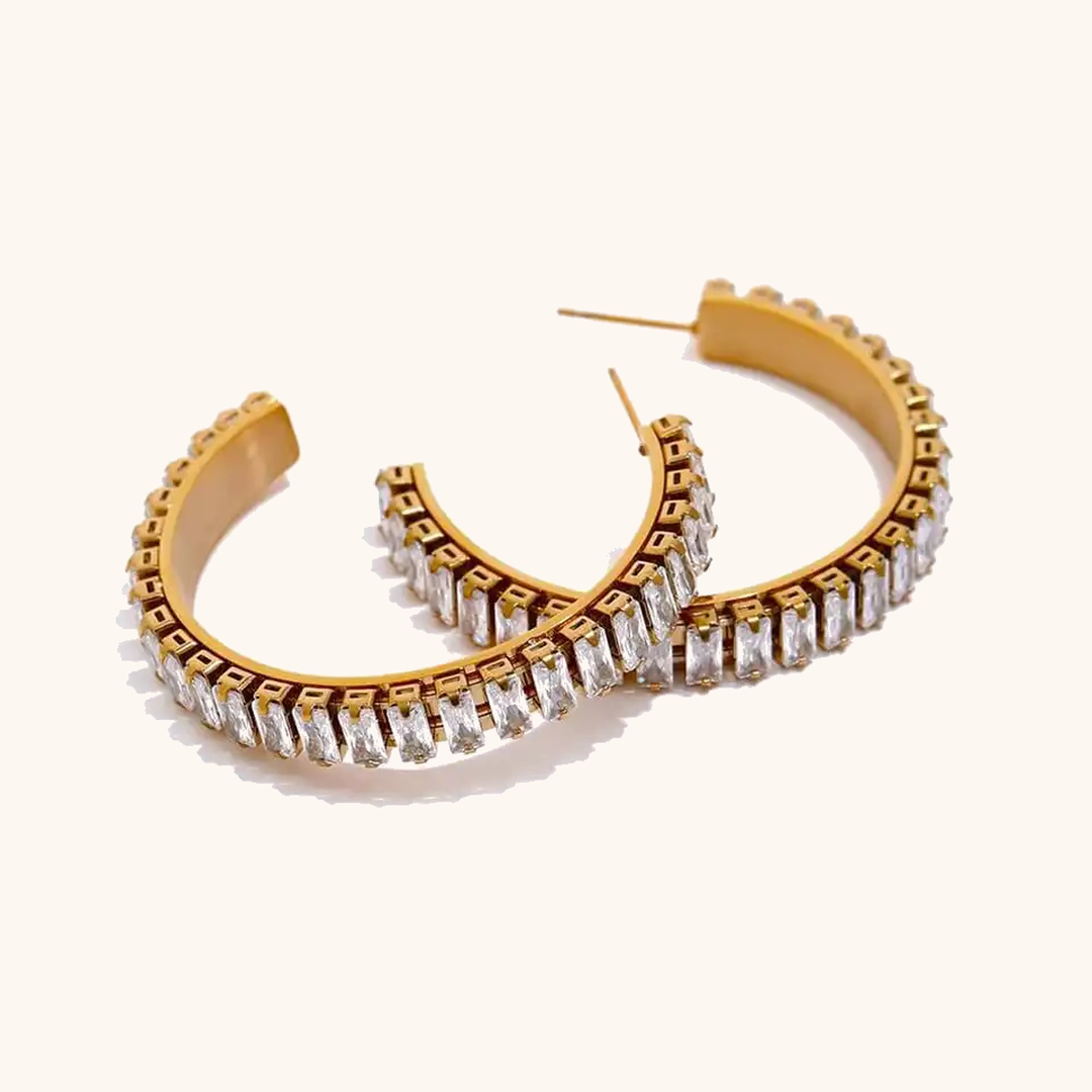 Gold_Plated_Cubic_Zircon_Tennis_Baguette_Stud_Open_Hoop_Earrings_2