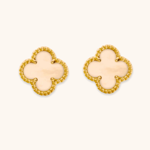 White Floral Leaf 18K Gold Plated Stud Earring