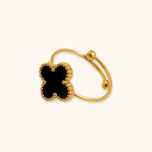 Black Flower 18K Gold Plated Ring
