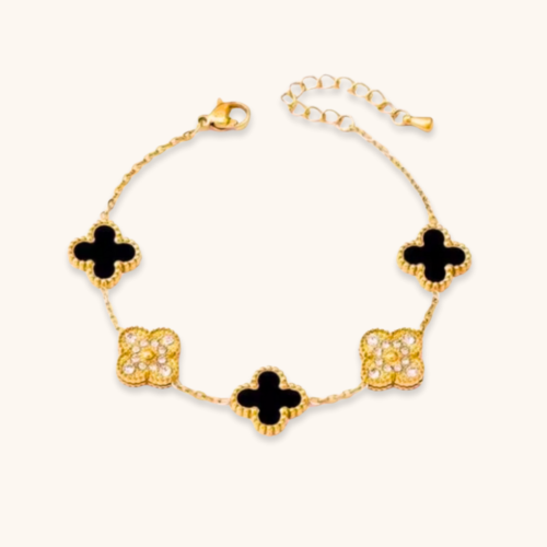 Black and Gold 18K Gold Plated Floral Leaf Bracelet