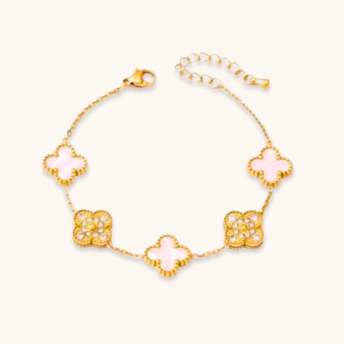 White and Gold 18K Gold Plated Floral Leaf Bracelet